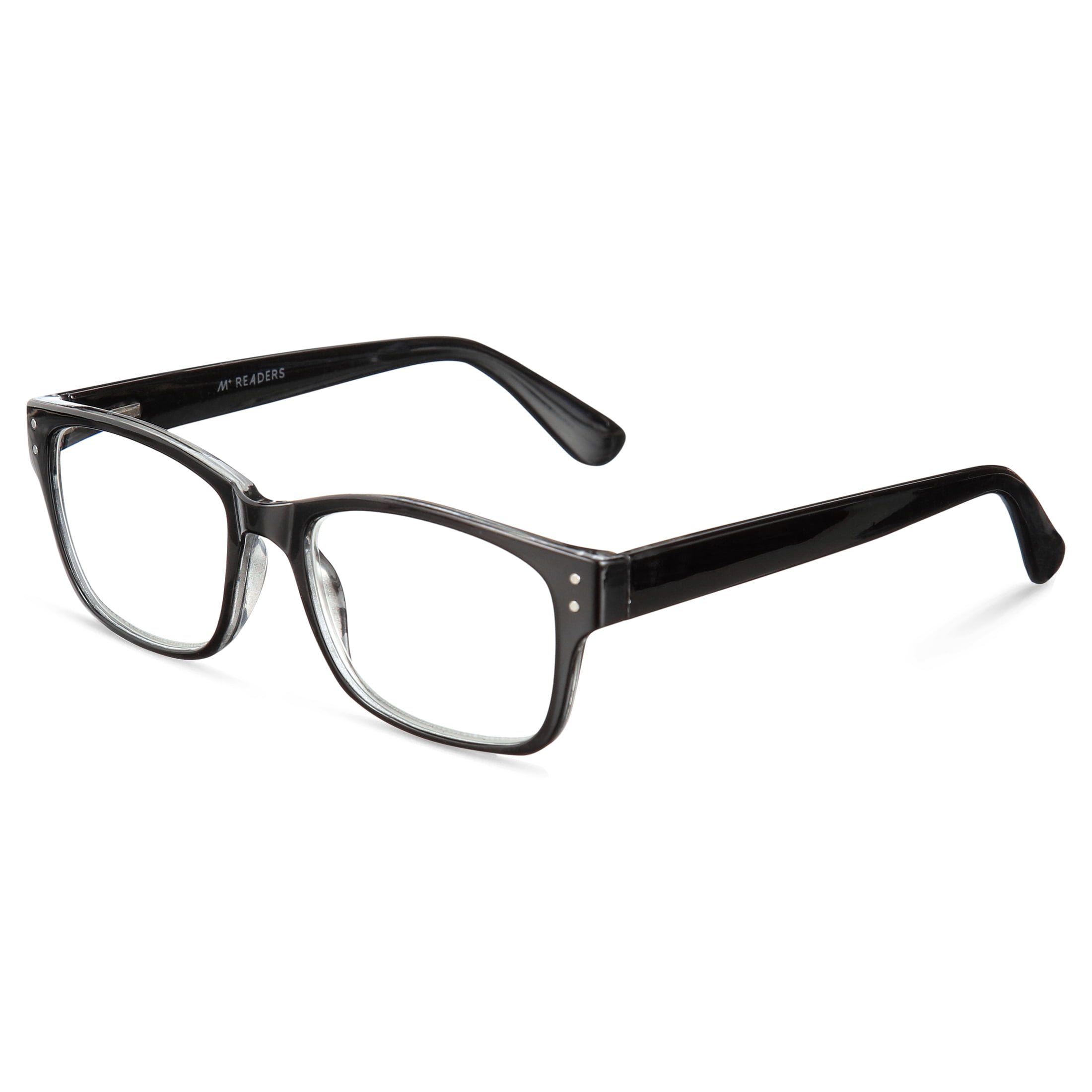 M+ Men's Scratch Resistant Oliver +2.50 Square Reading Glasses with Case, Black
