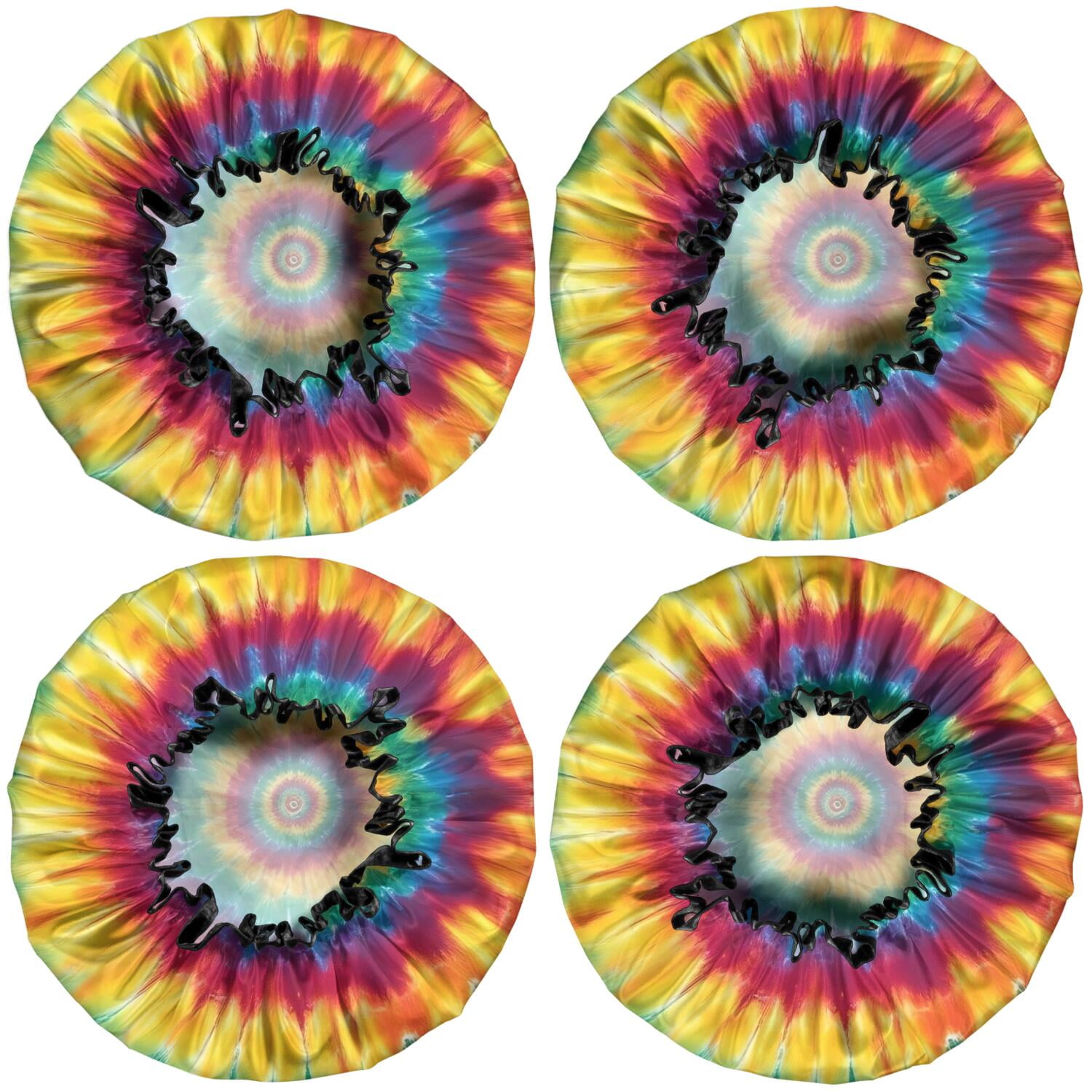 Shower Caps,Colorful Rainbow Tie Dye Spiral Pattern Waterproof Shower Cap for Women 4 Pieces,Double Reusable Hair Cover for Shower PEVA Elastic Stretch Hem
