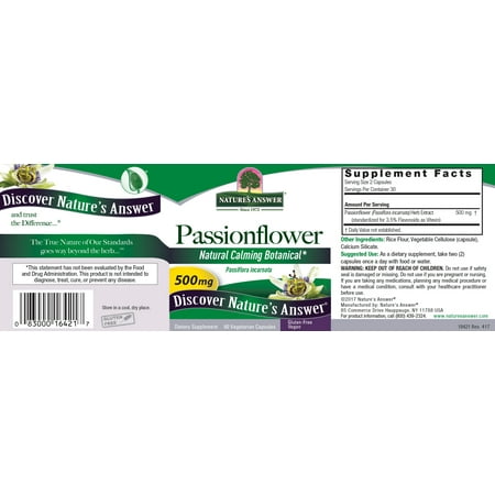 Nature's Answer Passion Flower Standardized Capsules, 60 Ct