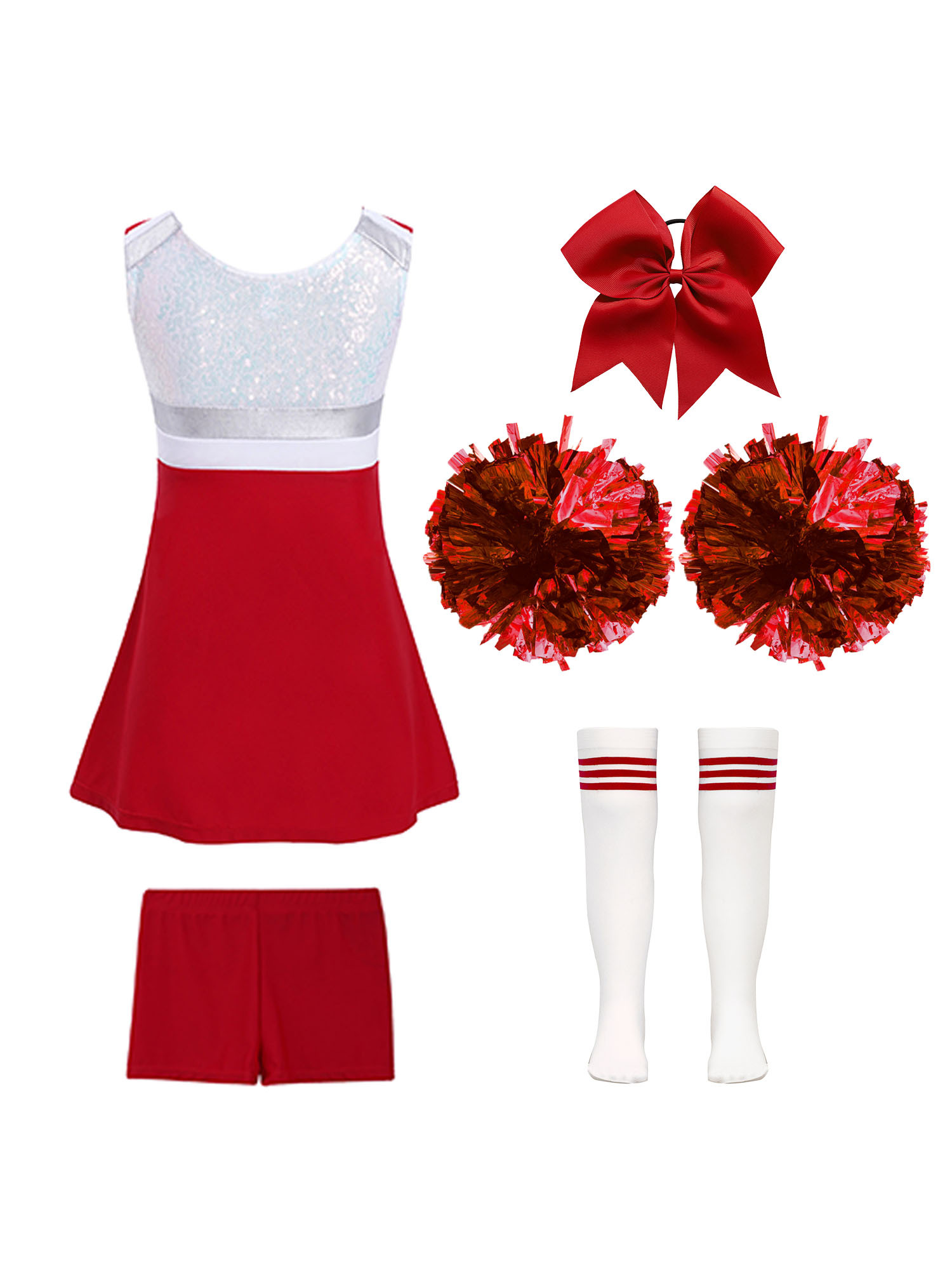 TiaoBug Kids Girls Cheer Leader Uniform Sports Games Cheerleading Dance Outfits Halloween Carnival Fancy Dress Up A Red 12 - image 2 of 5