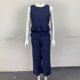 thumbnail image 2 of Trajes De Verano De 2 Piezas Conjuntos de pantalones de algodón de 2 piezas sin espalda para mujer, ropa diaria de pierna ancha (azul oscuro M) Kuymtek para Mujer Azul oscuro T L, 2 of 4