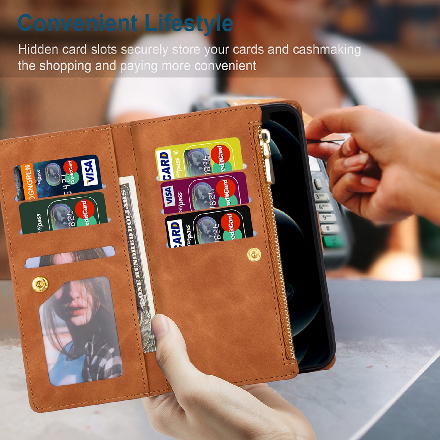 Cowithday for Google Pixel 8a Case Zipper Wallet with 9 Card