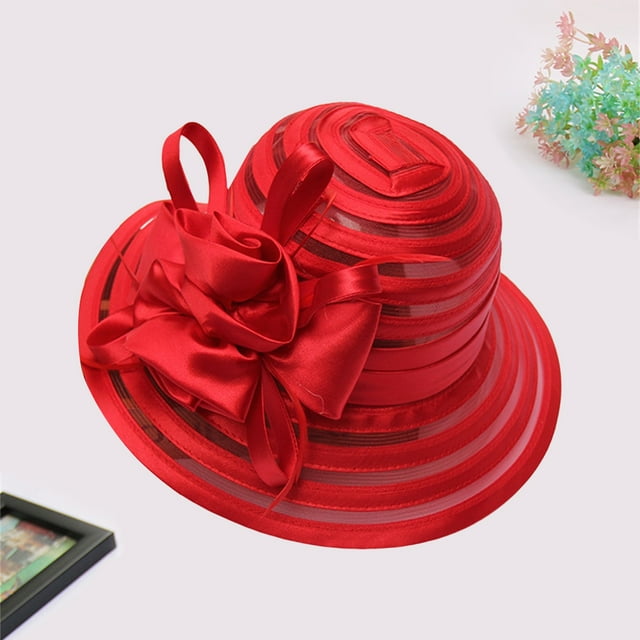 Chapeaux de Soleil à Moins de 10 $ Rouges Printemps Été Chapeau Pare-Soleil en Maille Fleur Tempérament Chapeau de Robe de Mariée Dôme de Soleil Grand Bord Chapeau Mode pour Femme
