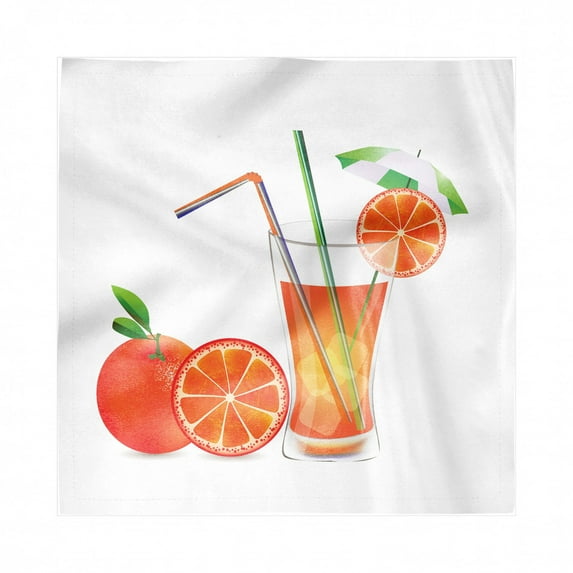 Green and Orange Decorative Satin Napkins Set of 4, Glass of Orange Juice with Fruits with Colorful Straws Summertime Theme, Square Fabric Party & Dinner Napkin, 18", Multicolor, by Ambesonne