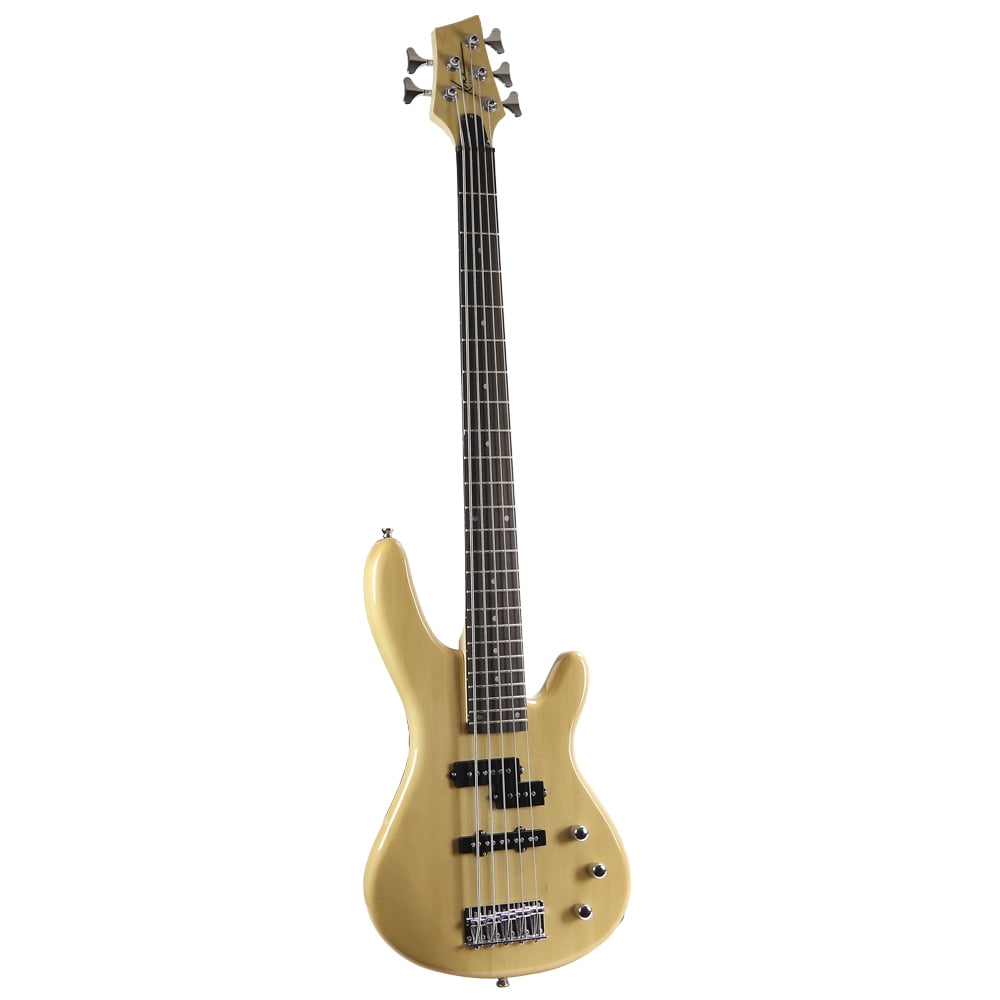 Kona Guitars KE5BN 5-String Electric Bass Guitar with Split Pickup and Custom Fit Tolex Case, Natural Gloss Wood Finish