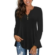 Tralilbee Women's Plus Size Casual Long Sleeve V-neck Flowy Henley Tunic Top