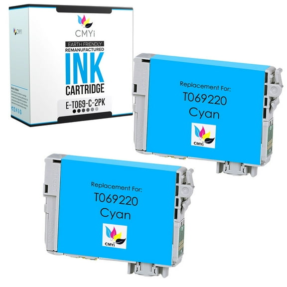 CMYi 69 Cyan 2-Pack Ink Cartridge compatible for Epson 69 - Stylus NX215, NX300, NX305, NX400, NX410, NX415, NX510, NX515, NX615, WorkForce 1100, 1300, 30, 310, 315, 40, 500, 600, 610, 615 (2 Cyan)
