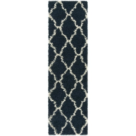 SAFAVIEH Dallas Logan Geometric Shag Runner Rug, Navy/Ivory, 2'3" x 8'