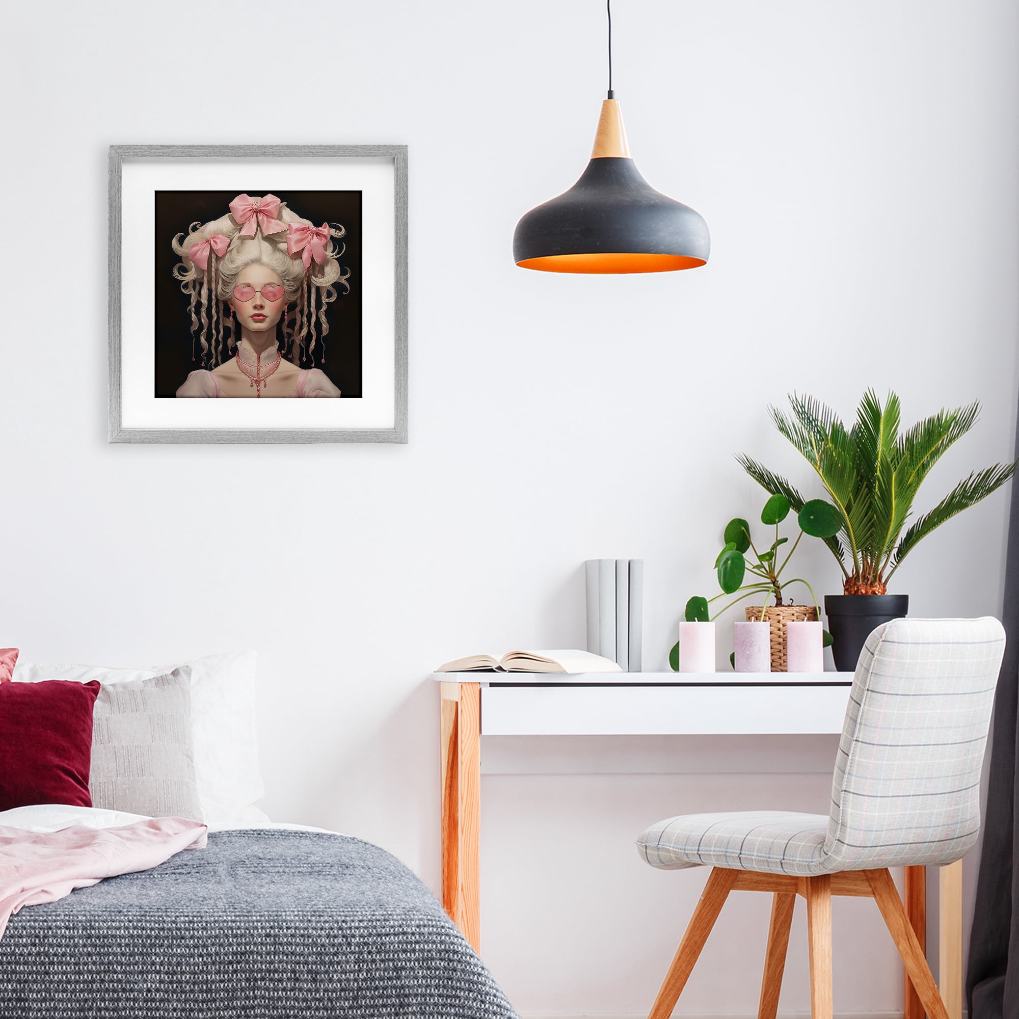 Stupell Industries Rococo Woman Opulent Ribbons Gray Framed Print Under Glass, design by Grotto Studios