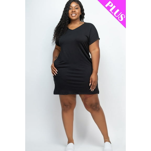 Mini Dress with Cap Sleeves and Pockets in Plus Size