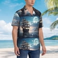 thumbnail image 2 of Lsque Moonlit Sea Sailboat pattern Hawaiian Shirt for Men, Unisex Summer Beach Casual Short Sleeve Button Down Shirts-Small, 2 of 9