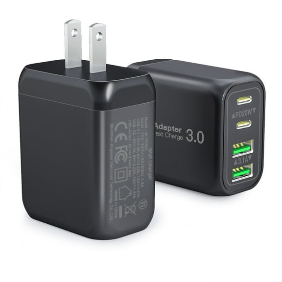RDRKR 40W USB-C Wall Charger with 4 Ports, Fast Charging Multiport Adapter with Dual PD QC, Compatible with iOS and Android Phones and Tablets(Black)
