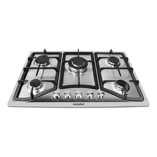 Estufa Empotrable Nevashel Parrilla a Gas 5 Quemadores AD-15 Plata y Negro