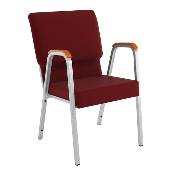 Flash Furniture HERCULES Series 21"W Stacking Wood Accent Arm Church Chair in Burgundy Fabric - Silver Vein Frame