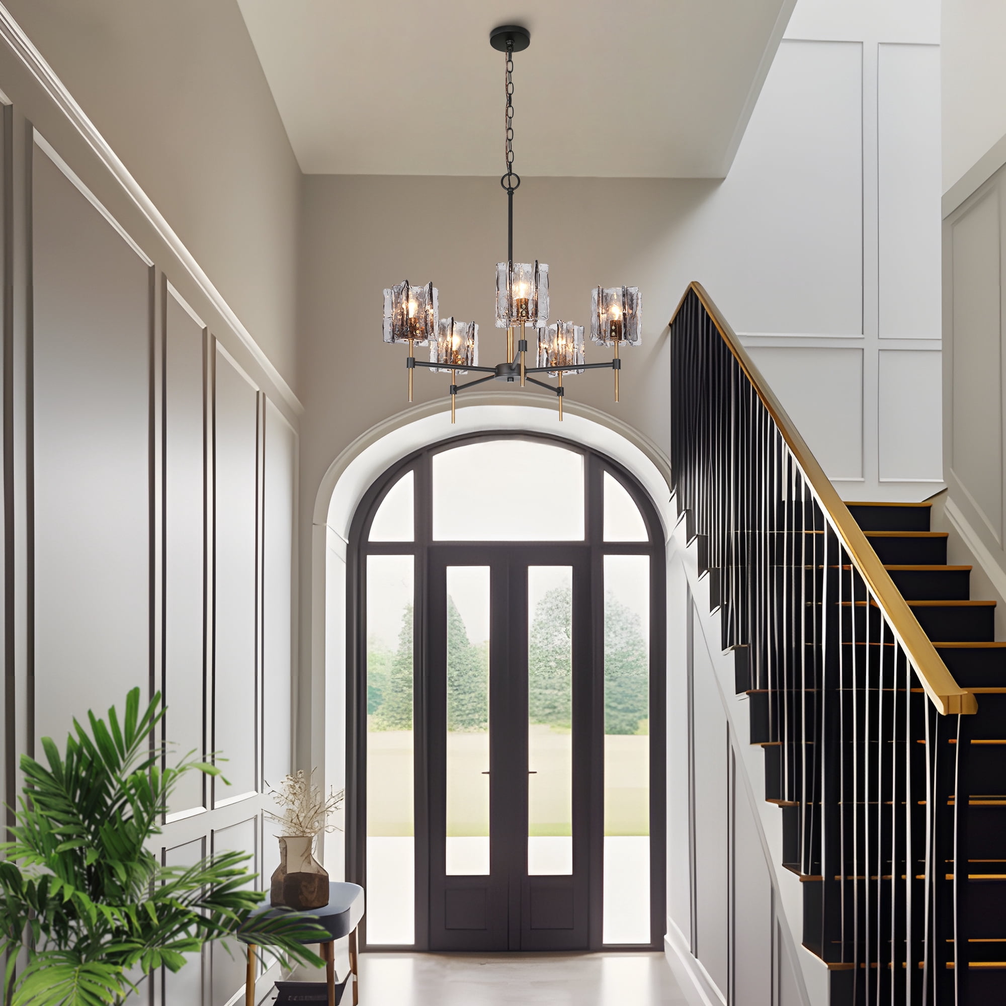 LNC Tucana 5-Light Matte Black Modern/Contemporary Led Crystal Chandelier