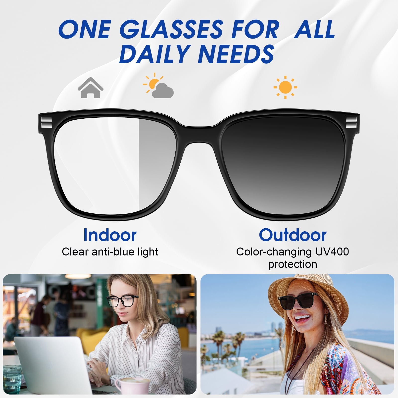 Ai Smart Glasses for Men&Women-Bluetooth Music Sunglasses-Anti-Blue Light Audio Eyewear with Music Play/Hands-Free Calling,Multifunctional Headphones Glasses  for Working&Driving