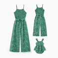 thumbnail image 1 of PatPat Matching Floral Print Green Smocked Strap Jumpsuits for Mommy and Me, 1 of 7