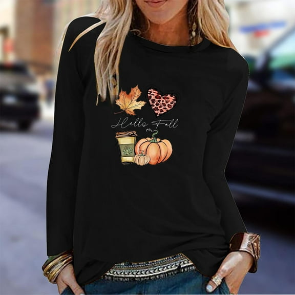 AOOCHASLIY Christmas Tops Fashion Women's Round-Neck Long Sleeve Print Casual T-shirt Blouse