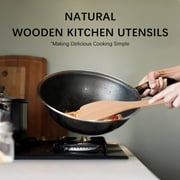 HSM 2pcs Wooden Spatulas for Cooking, 13inch Coated Beech Wood Turners for Frying, Non-Scratch Flat Spurtle for Pan & Wok, Cooking Utensils for Non Stick Cookware, Long Handle Non-toxic Scraper