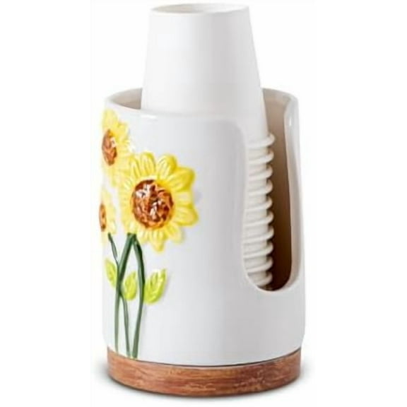 Sunflower Bathroom Cup Dispenser 3 Oz Ceramic Bathroom Cup Holder Paper Cup Holder For Bathroom Mouthwash Cup Dispenser（No Paper Cup）