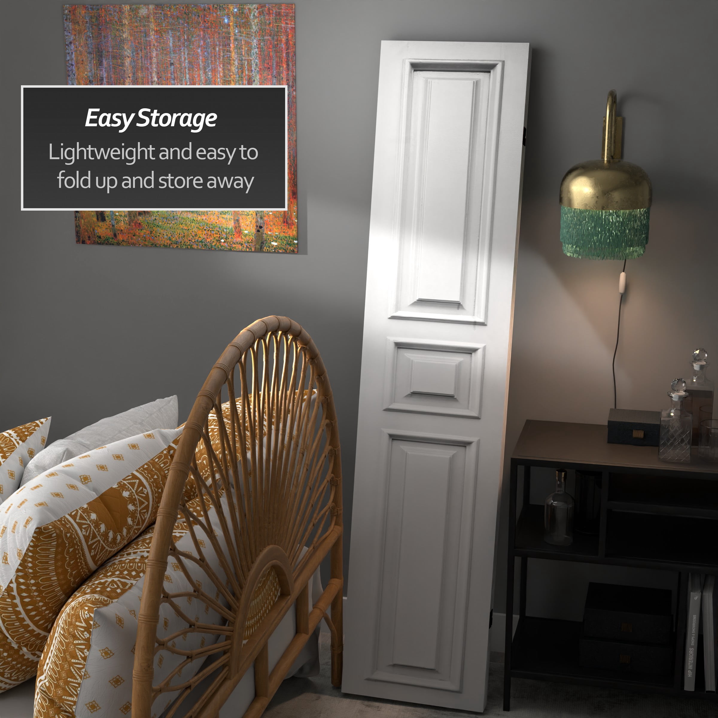 Oriental Furniture 6 ft. Tall White Door Panel Canvas Room Divider - 3 Panel