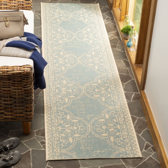 SAFAVIEH Outdoor LND174L Linden Collection Cream / Aqua Rug