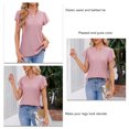 thumbnail image 3 of Blusa superior con cuello en V y volantes de color liso para mujer Camiseta holgada informal de ganchillo de manga corta con volantes para la oficina, 3 of 6