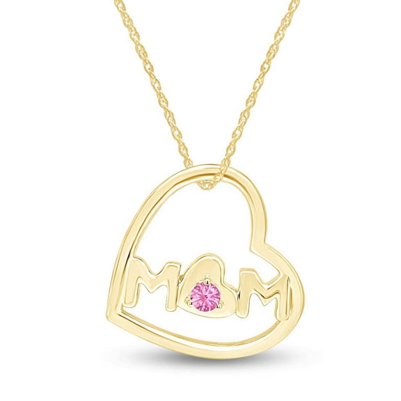 AFFY Mother's Day Jewelry Gifts Round Cut Simulated Tourmaline Open Heart Mom Pendant Necklace In 14k Yellow Gold Over Sterling Silver