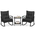 thumbnail image 2 of Costway 3-Piece Rattan Rocking Bistro Set with Tempered Glass Tabletop & Cushions for Porch Black + Black, 2 of 10