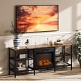 thumbnail image 2 of VINGLI 58‘’ Fireplace TV Stand for up to 70'' TV, Entertainment Center with 18'' Electric Fireplace Heater, Fireplace Media Console Table with Open Metal Shelves, Rustic Brown, 2 of 7