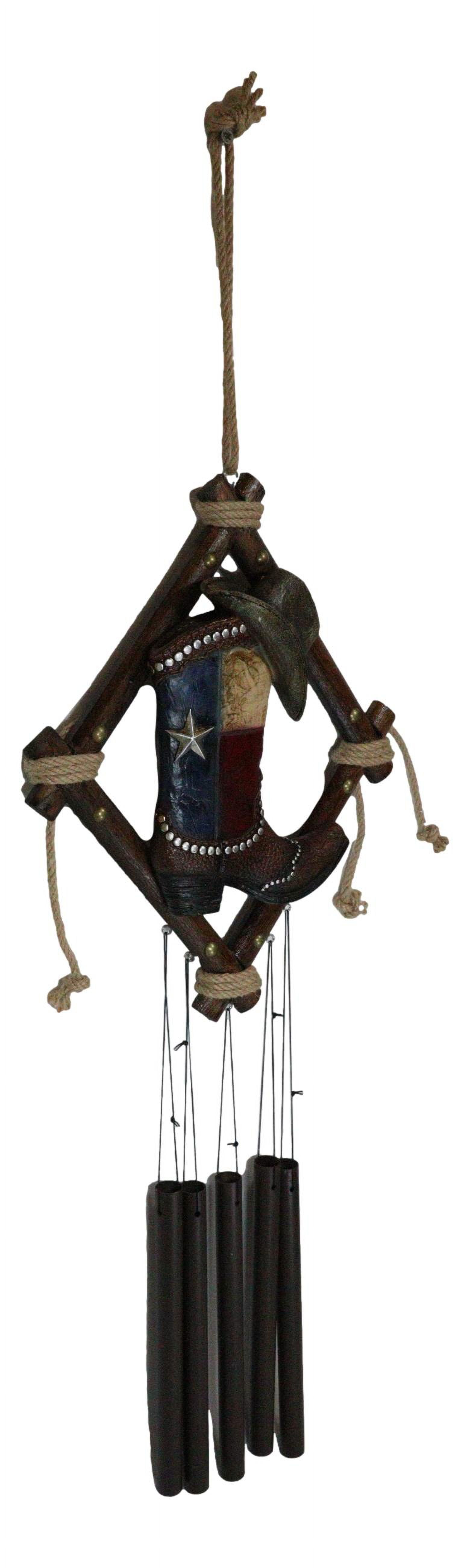 Rustic Western Texas Cowboy Boot And Hat Faux Leather Decorative Wind Chime