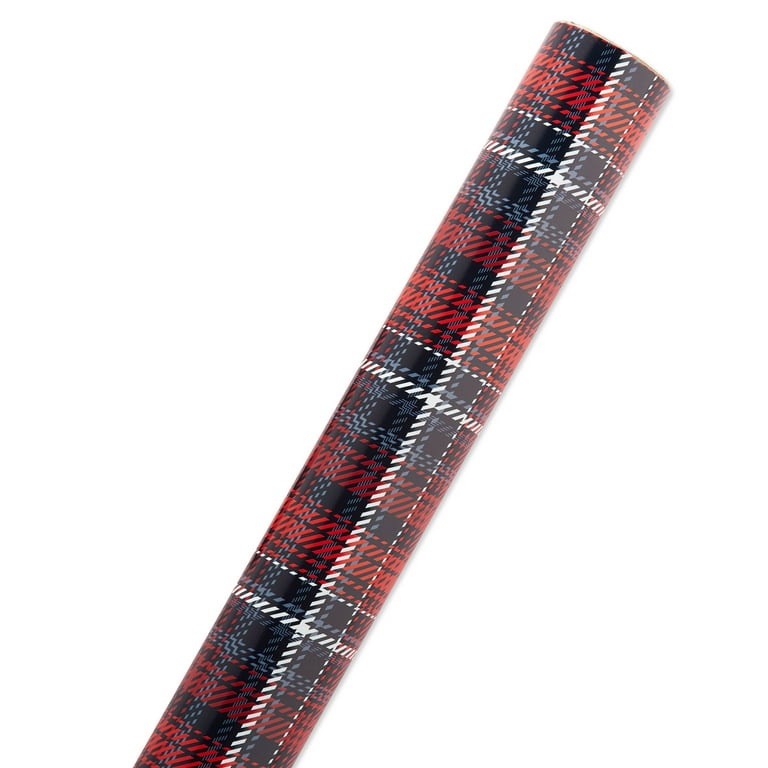 American Greetings Reversible Wrapping Paper Jumbo, Red and Black Plaid (1 Roll, 175 Sq. ft)