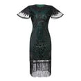 thumbnail image 1 of Robe à Paillettes pour Femmes, Col en V, Manches Courtes, Mini-Robe de Soirée à Franges, 1 of 3