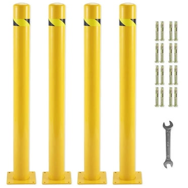 Safety Bollard 4 Packs,42" Height Safety Bollard Post,4.5" Diameter Yellow Steel Pipe Safety Bollard Barrier,4 Anchor Bolts for Traffic-Sensitive Area,Driveway Barrier,Parking Pole