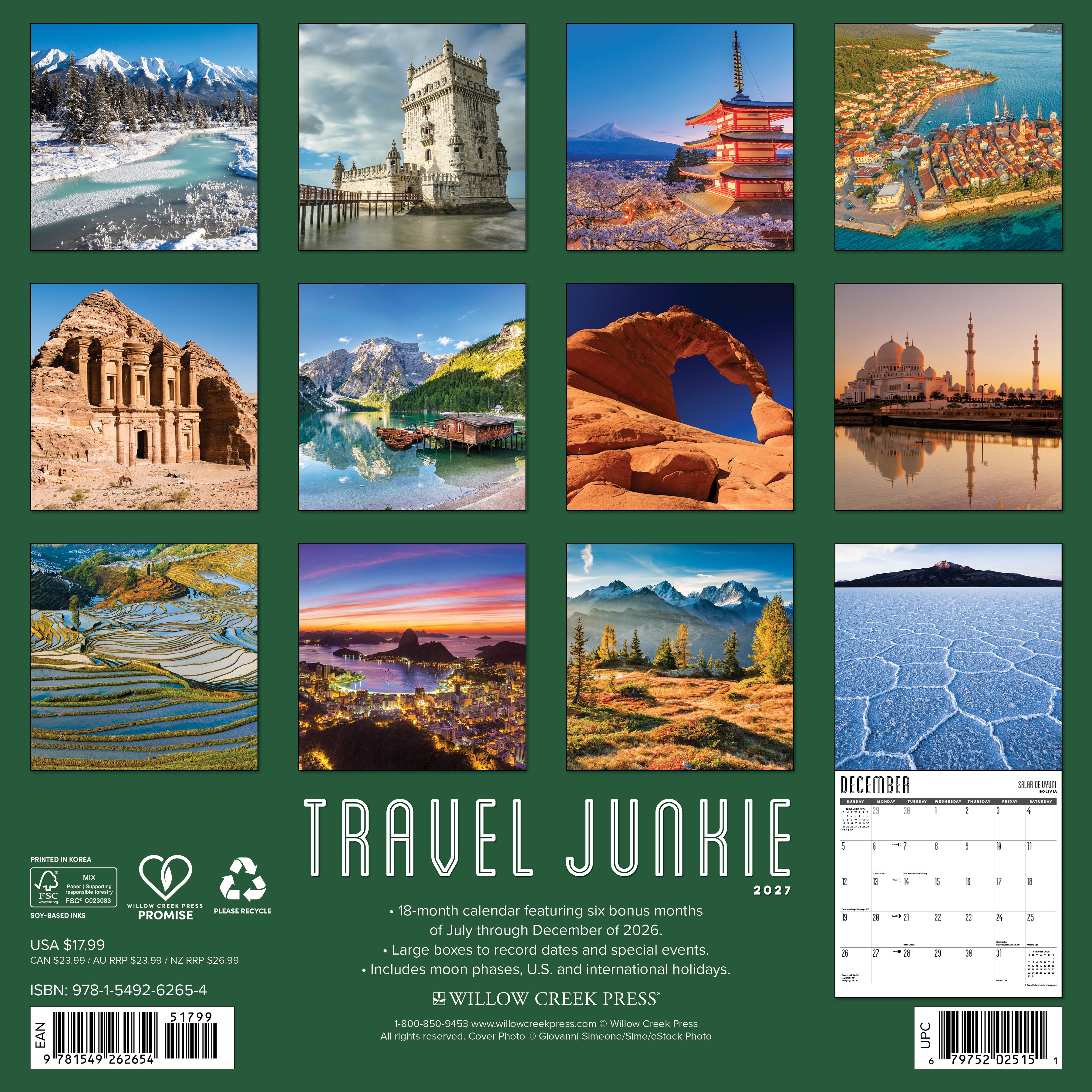 Willow Creek Press, Travel Junkie 2027 Wall Calendar