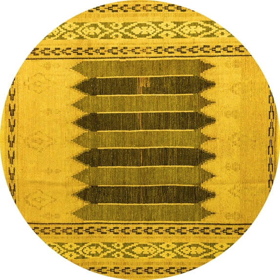 Ahgly Company Indoor Round Abstract Yellow Modern Area Rugs, 4' Round