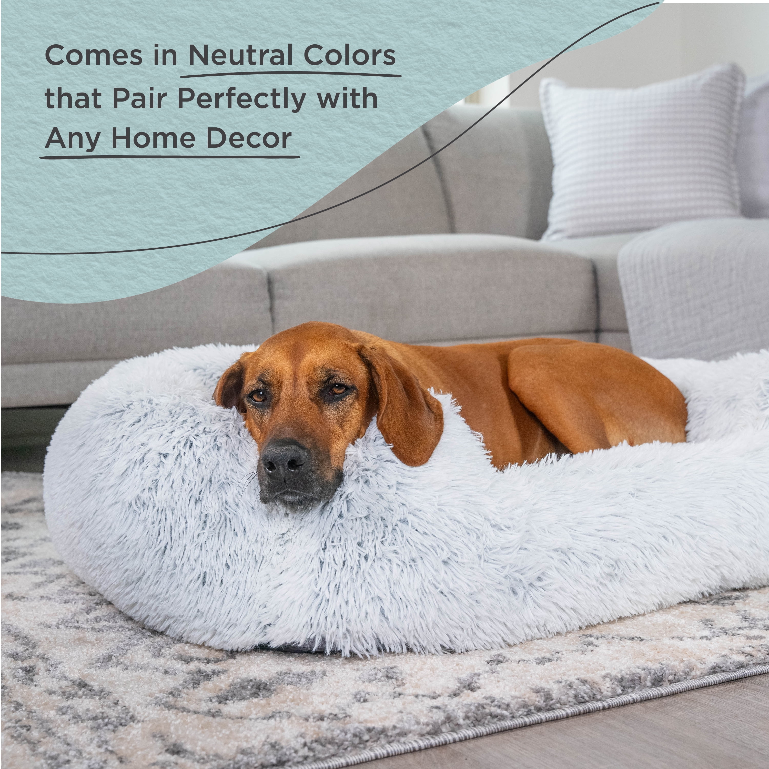 Best Friends by Sheri Shag Lounge Bed Calming Faux Fur Dog Bed, Frost, Large, 36" x 27"