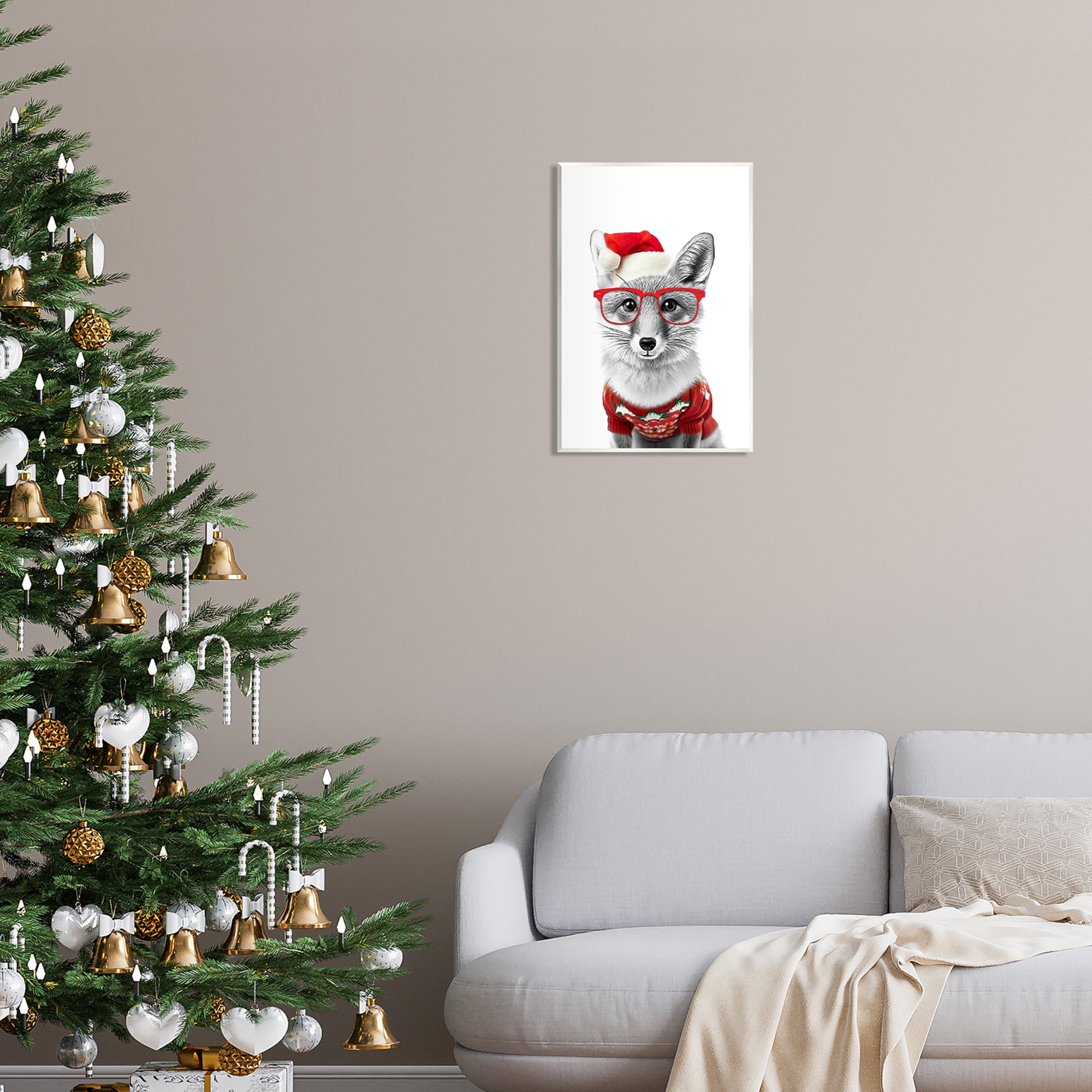 Stupell Industries Fox in Holiday Clothes Holiday Painting Unframed Art Print Wall Art, 13 x 19
