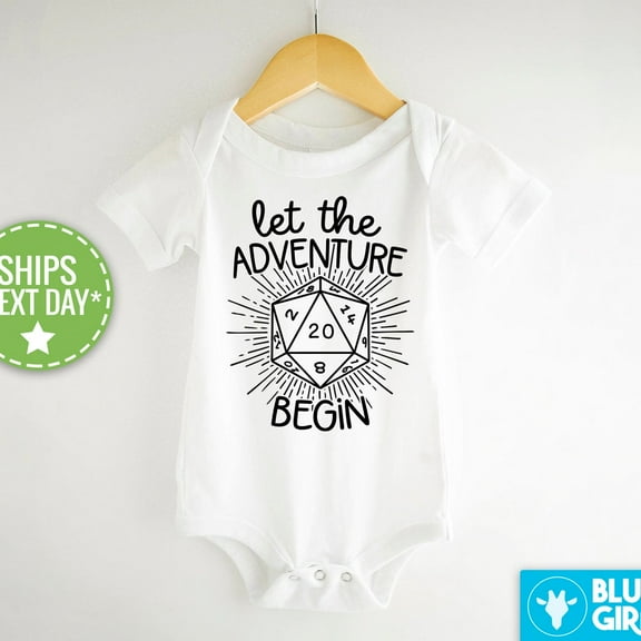 Let The Adventure Begin Baby Bodysuit, Gaming Dice Onesie, Baby Announcement, Pregnancy Announcement, D&D, 20 Sided Die Cute Baby Onesie, BABY BODYSUIT LAT 4424