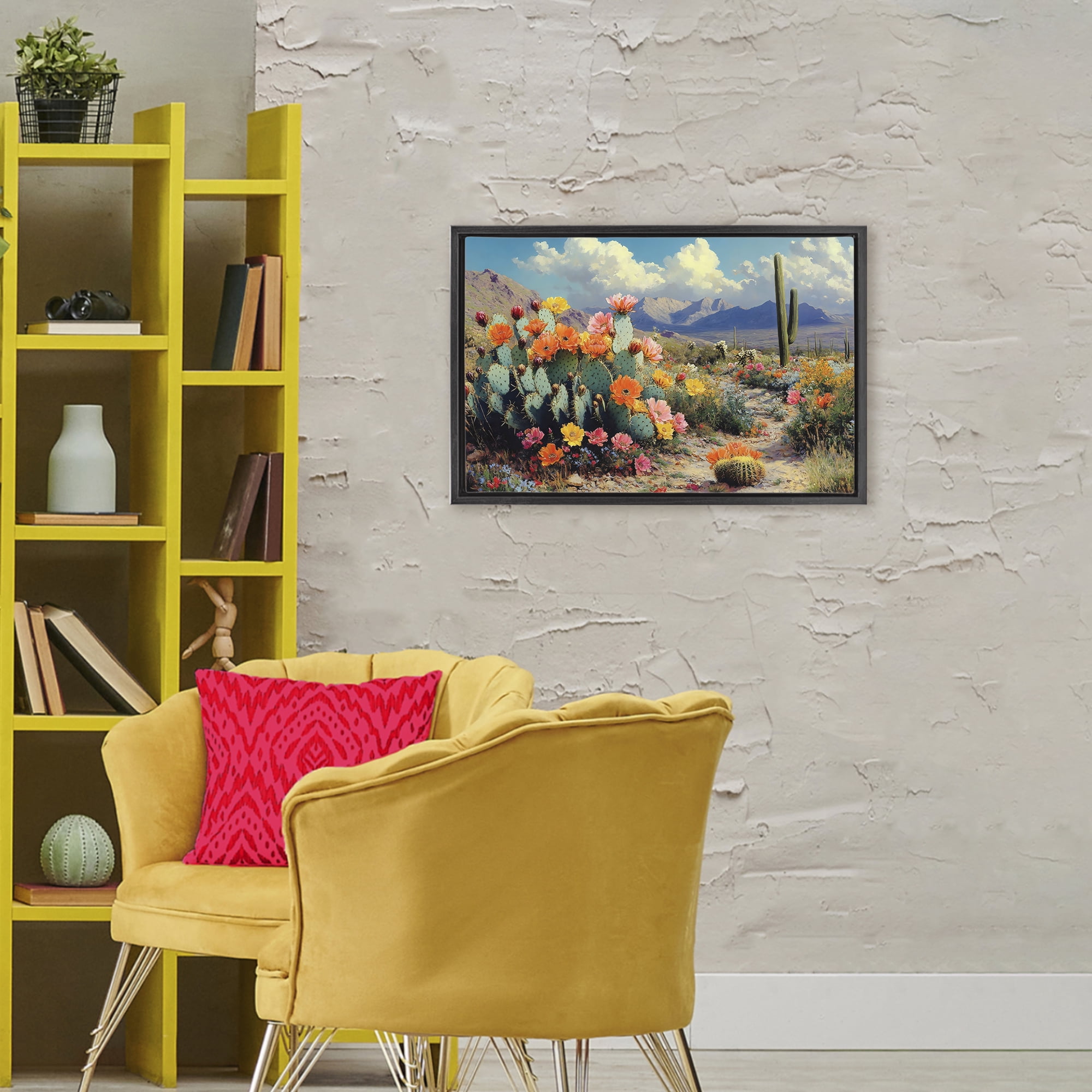 Stupell Industries Vibrant Cacti in Desert Black Framed Floater Canvas Wall Art, design by Franklyn Gregory