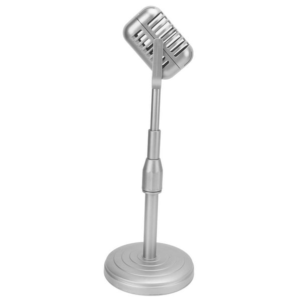 Simulation Old Fashioned Microphone Model with Stable Base and Support Rod  Retro Style Mic Prop Set for Photography Silver 