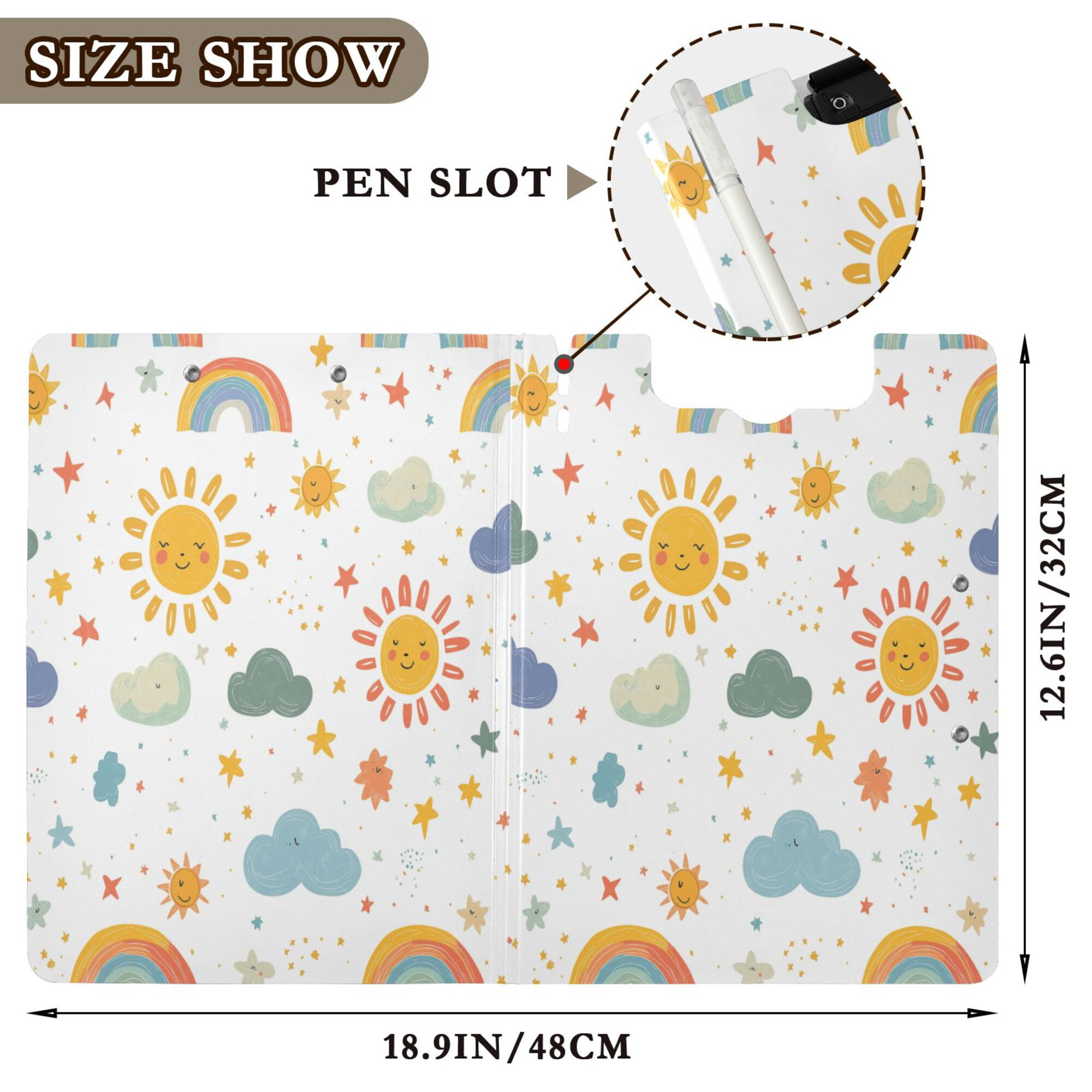 FORMRS A4 Clipboard Folder with Pen Holder Horizontal Foldable School Office Binder, Rainbows Pattern