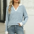 thumbnail image 2 of Womens Contrast Collar Top Long Sleeve Ribbed Knit Lightweight Fall Comfort Sweater, 2 of 9