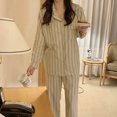 thumbnail image 3 of Conjuntos de pijama a rayas para mujer, a la moda ropa de dormir, de manga larga, estilo coreano, informal y Popular para el hogar, 3 of 4