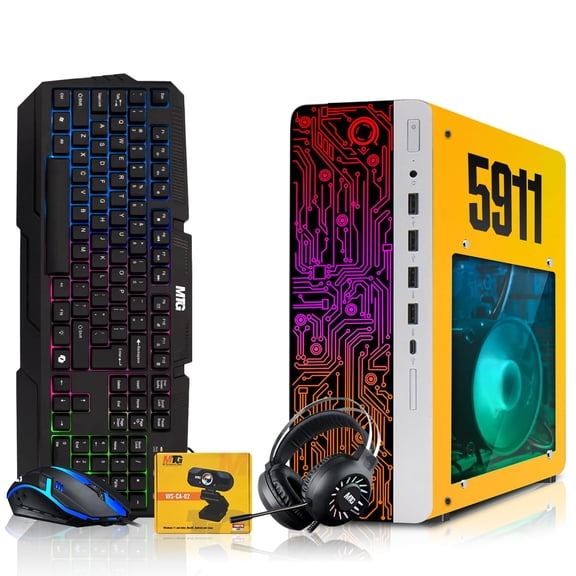 Restored HP Gaming PC Desktop Computer 5911 AMD A10-9700, GT 1030, 16GB RAM, 512GB SSD, RGB KBM with AI Copilot, WiFi, RGB Headphone, Webcam, Windows11