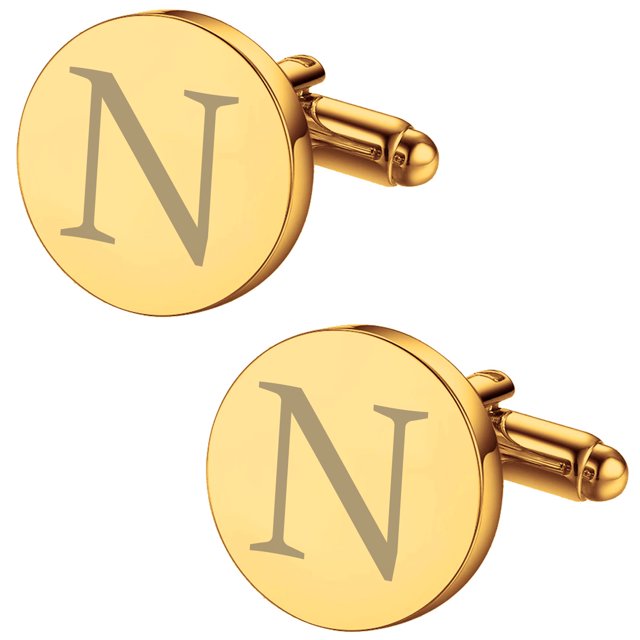 BodyJ4You 2PC Cufflinks Engraved Personalized Initials Letter N Formal Button Shirt Gift Box Set
