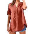 thumbnail image 1 of Women's Solid Color Linen Short Sleeve V-Neck Shirt - Comfortable and Stylish, 1 of 4