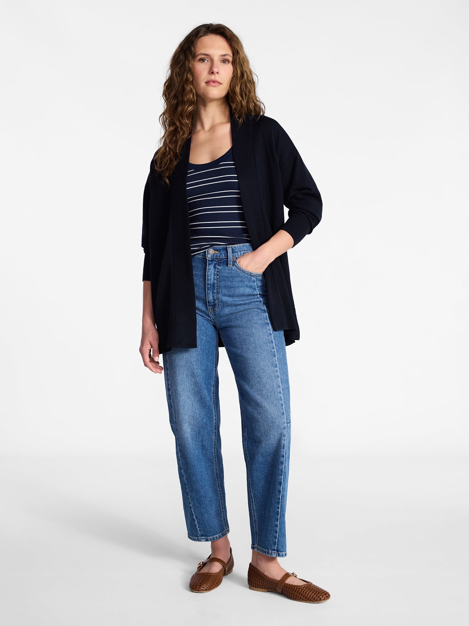 Time and Tru Women's Open Front Cardigan Sweater with Long Sleeves, Lightweight, Sizes XS-XXXL