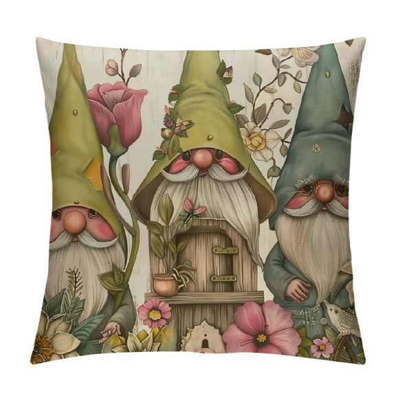 Qinduosi Spring Gnomes Pillow Covers Flower Let Spring Throw Pillowcase Home Sofa Bedroom Decor Cushion Case Farmhouse Seasonal Decorations White