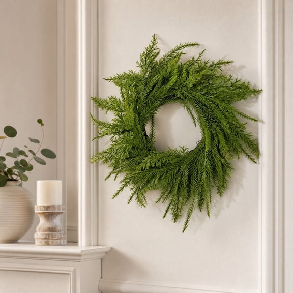 Aonerit Artificial Pine Cypress Wreath, Green Evergreen Foliage Decor, Realistic Wreath Front Door Wall, Indoor Home Decoration